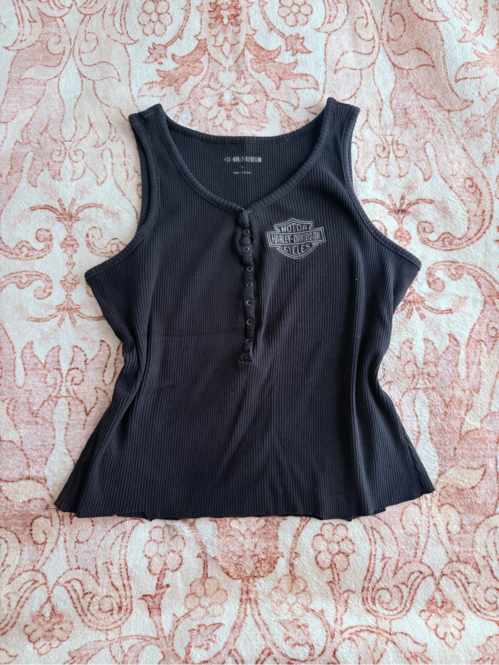 Harley-Davidson Black Ribbed Henley Tank with Logo